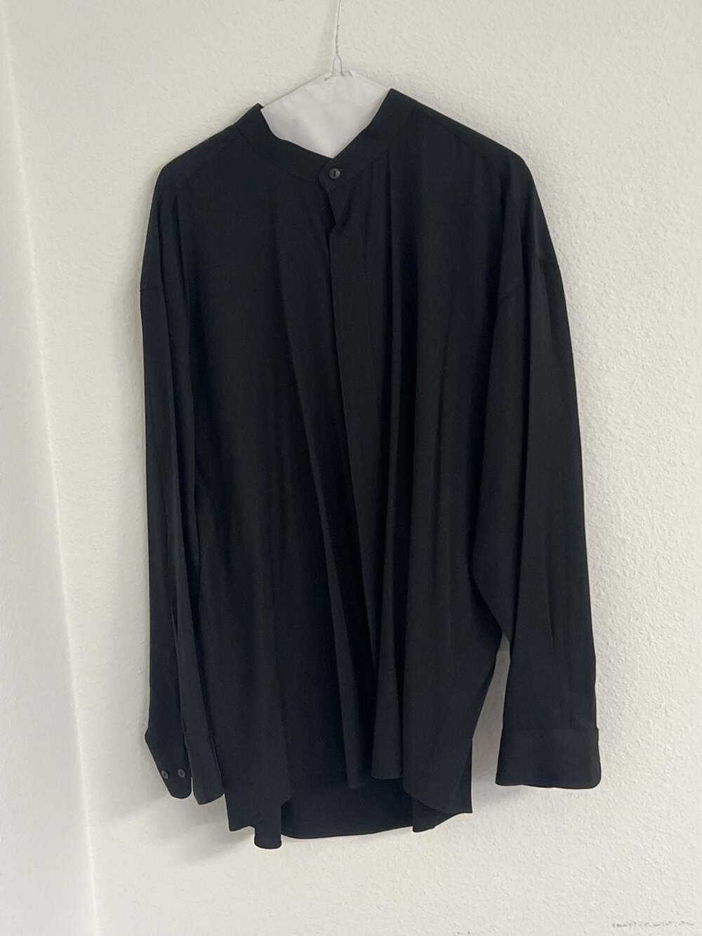 Domani Collection Black Band Collar Rayon Blend Button Down Shirt